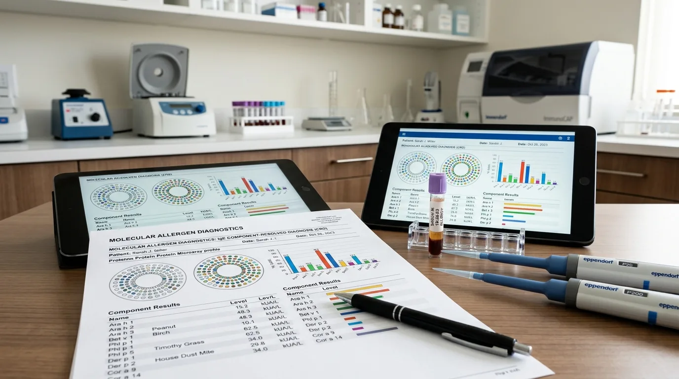 Informes y resultados de diagnóstico molecular de alergias por componentes en laboratorio clínico especializado